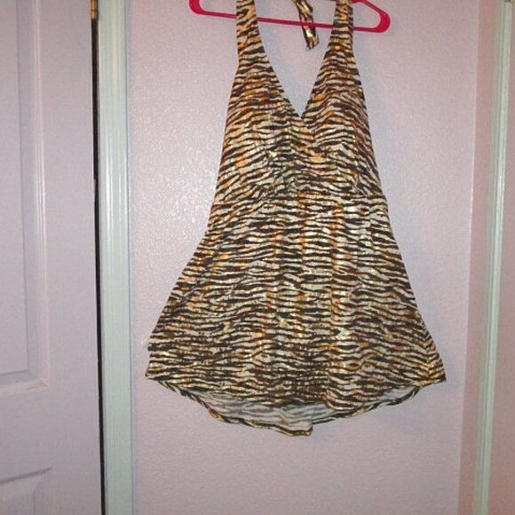 NWT Swimsuits for All SWIM Dress Size 22 FOIL One Piece HALTER Bra ANIMAL PRINT - Picture 1 of 11